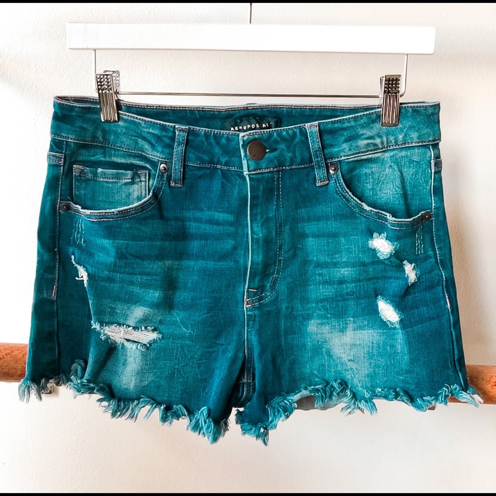 Aeropostale Denim Flex Effects High Waited Distressed Jean Shorts